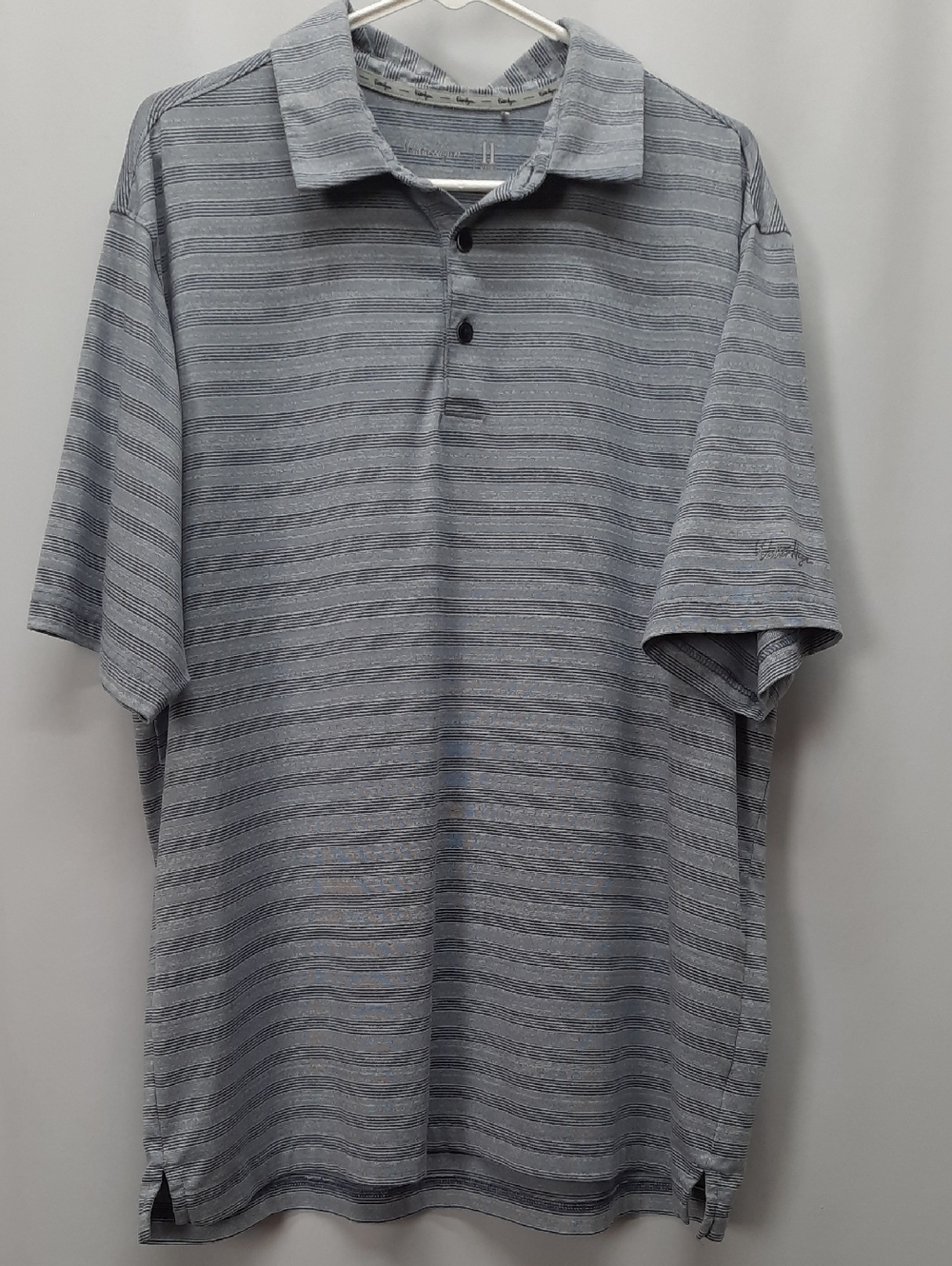 Walter Hagen Golf Polo Shirt Men's XL Gray Blue Striped Performance Short Sleeve